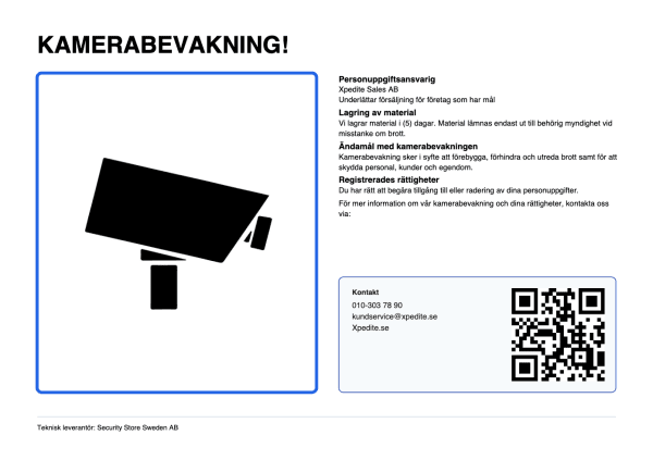Zoom bild av Övervakningsskylt – A4 liggande dekal GDPR-anpassad V2